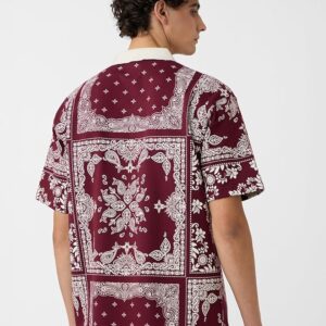 Paisley Men and Boys Short Sleeves Collared Neck Red All Over Printed Cotton Oversized Polos
