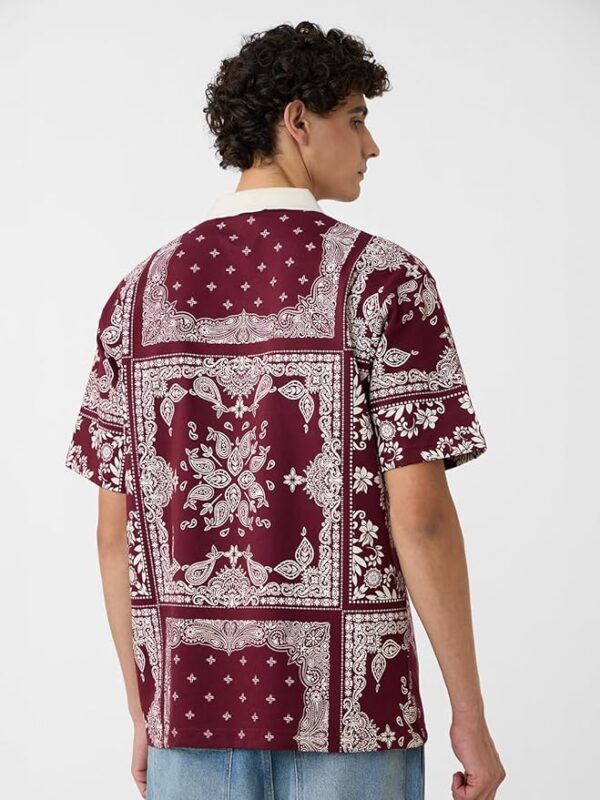Paisley Men and Boys Short Sleeves Collared Neck Red All Over Printed Cotton Oversized Polos